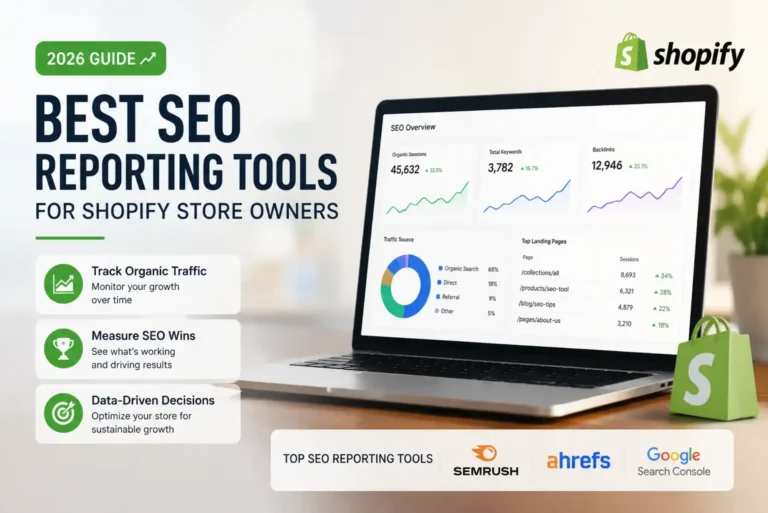 Best SEO Reporting Tools for Shopify Store Owners measuring organic traffic gains and SEO wins in 2026